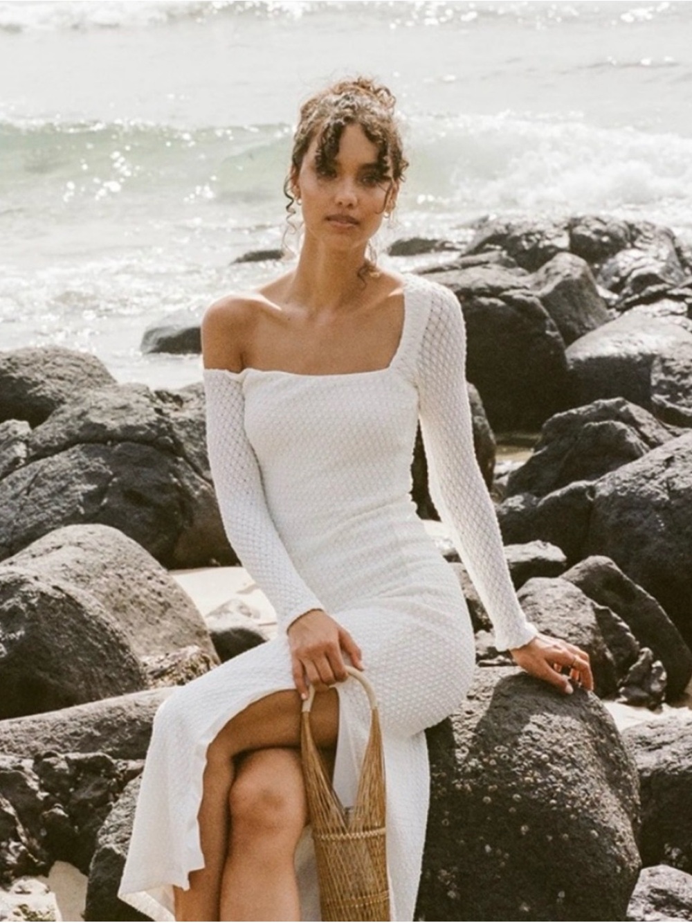 SABO Maxi Dress Cream Textured Scoop Neck Size 2